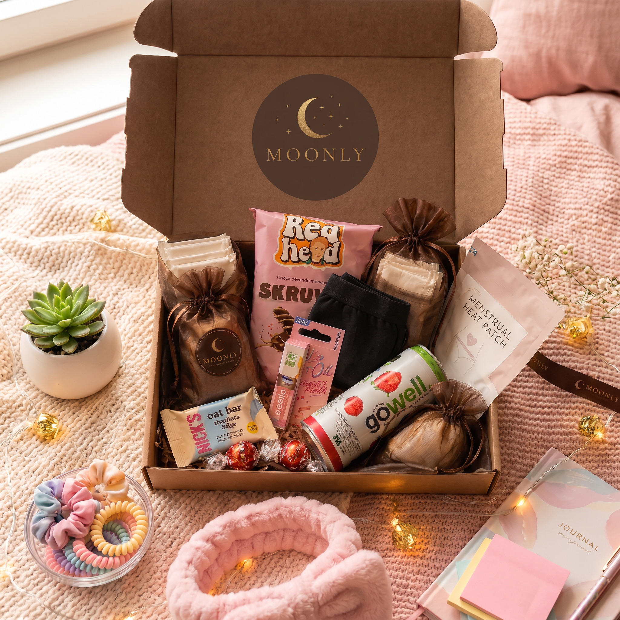 Moonly First cycle plus menstrosa box med rosa fluffigt diadem