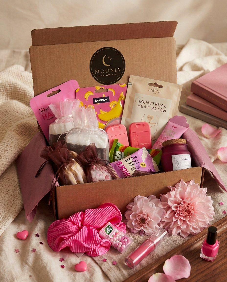 Moonly First cycle box med rosa hårt diadem och nagellack