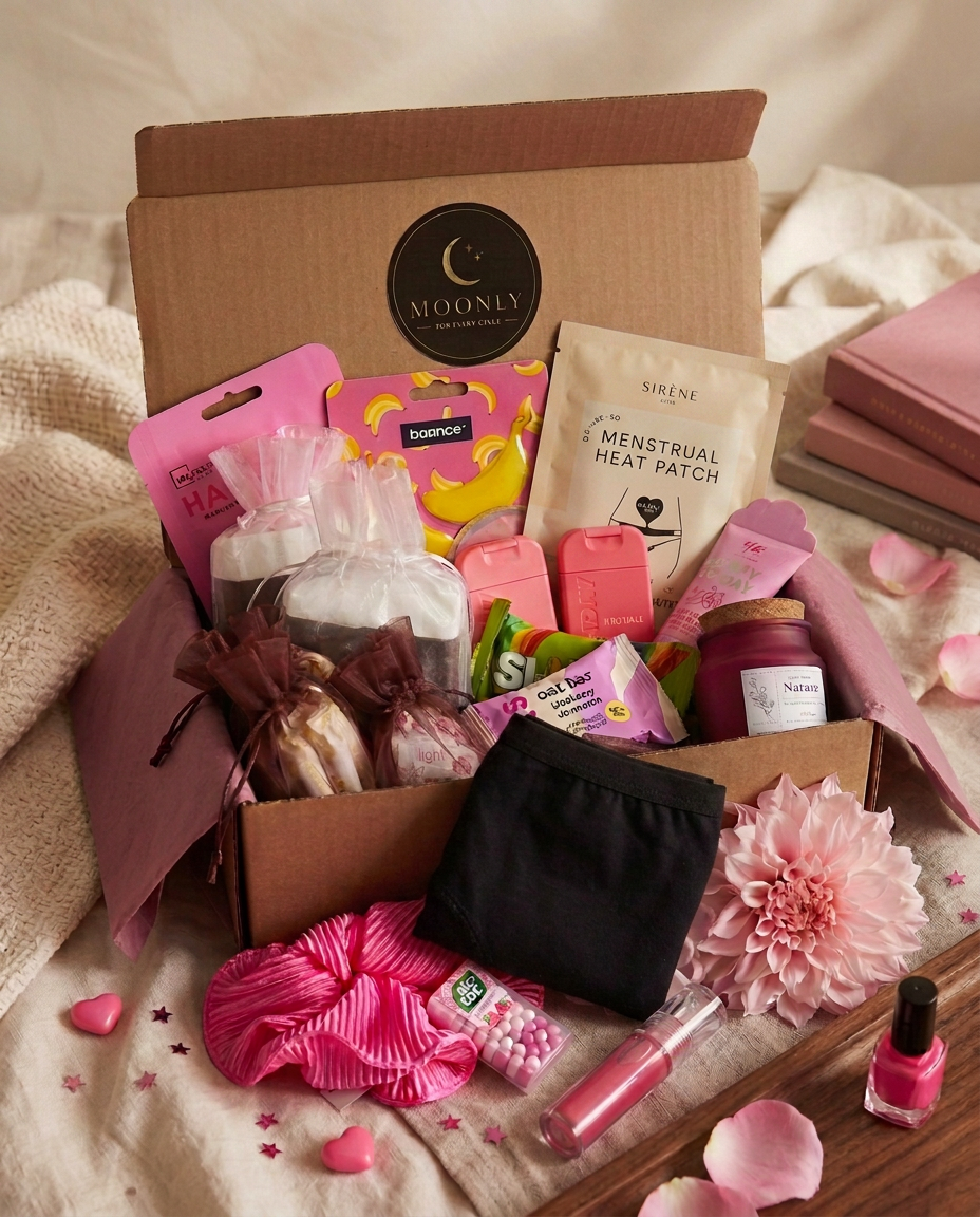 Moonly First cycle plus menstrosa box med rosa fluffigt diadem