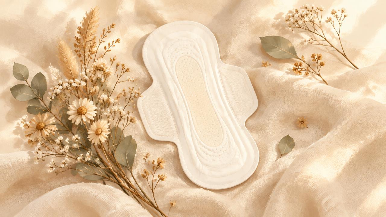 Illustration av en binda med vingar på mjukt tyg med torkade blommor
